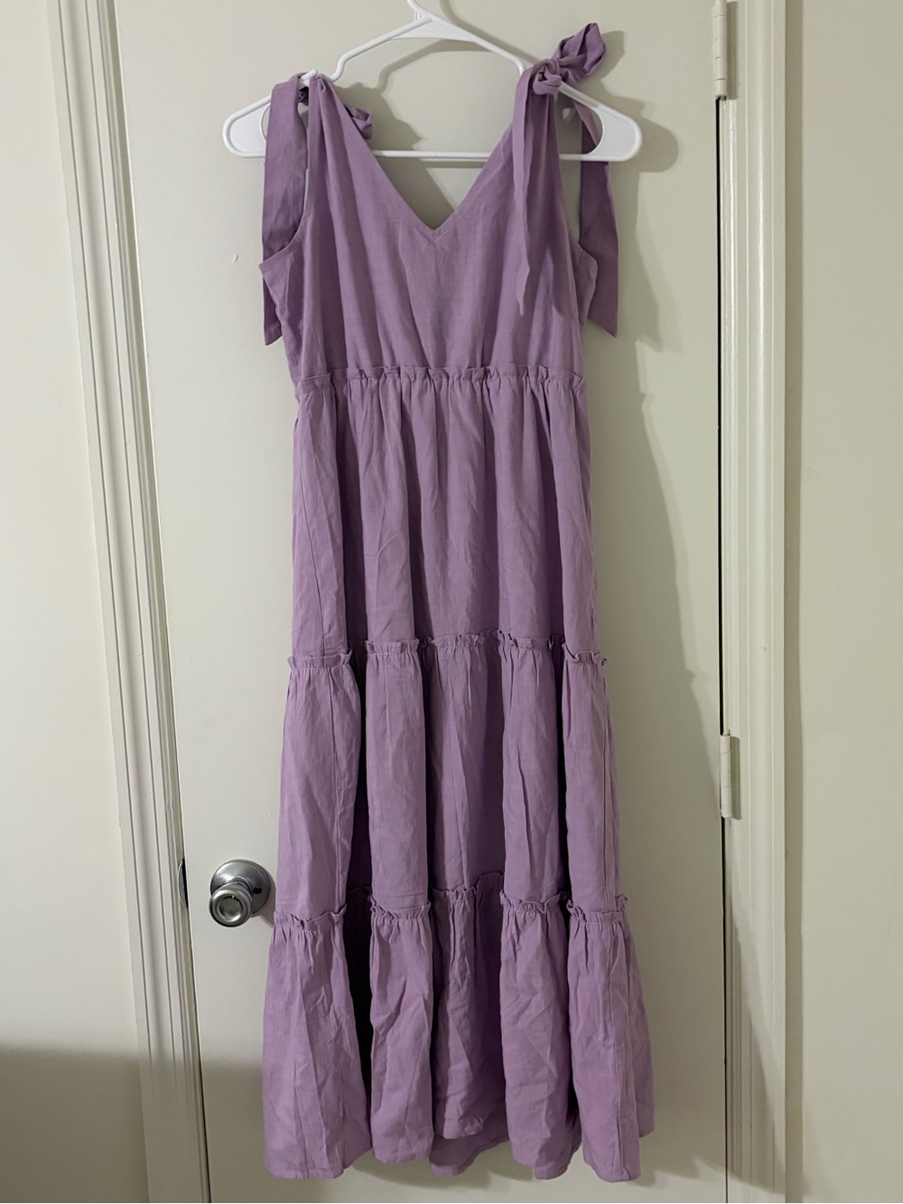 Zesica Purple Tiered Ruffle Midi Dress W/ Tie Straps Size Small NWT - Picture 3 of 7